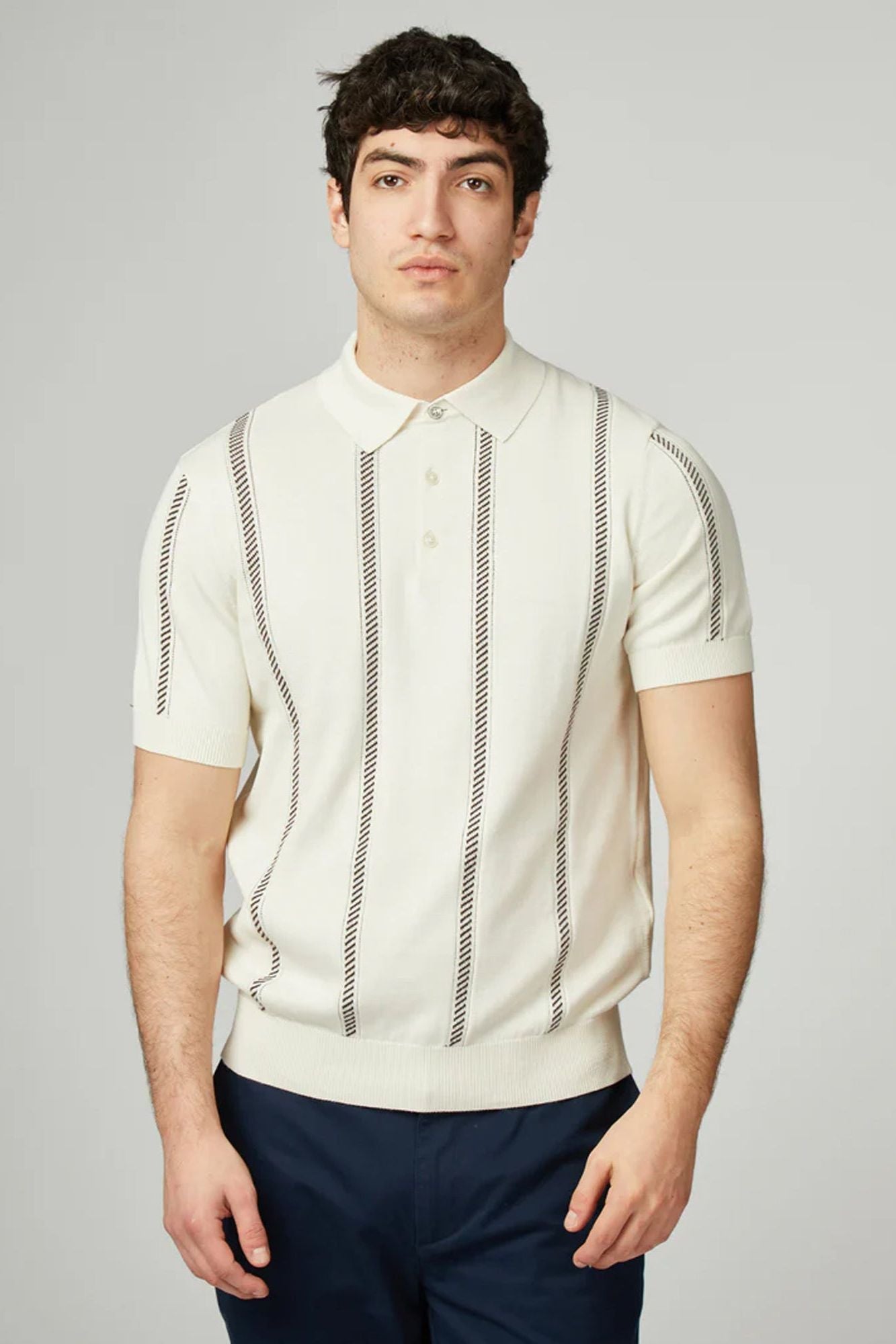 Jacquard Stripe Polo - Ivory