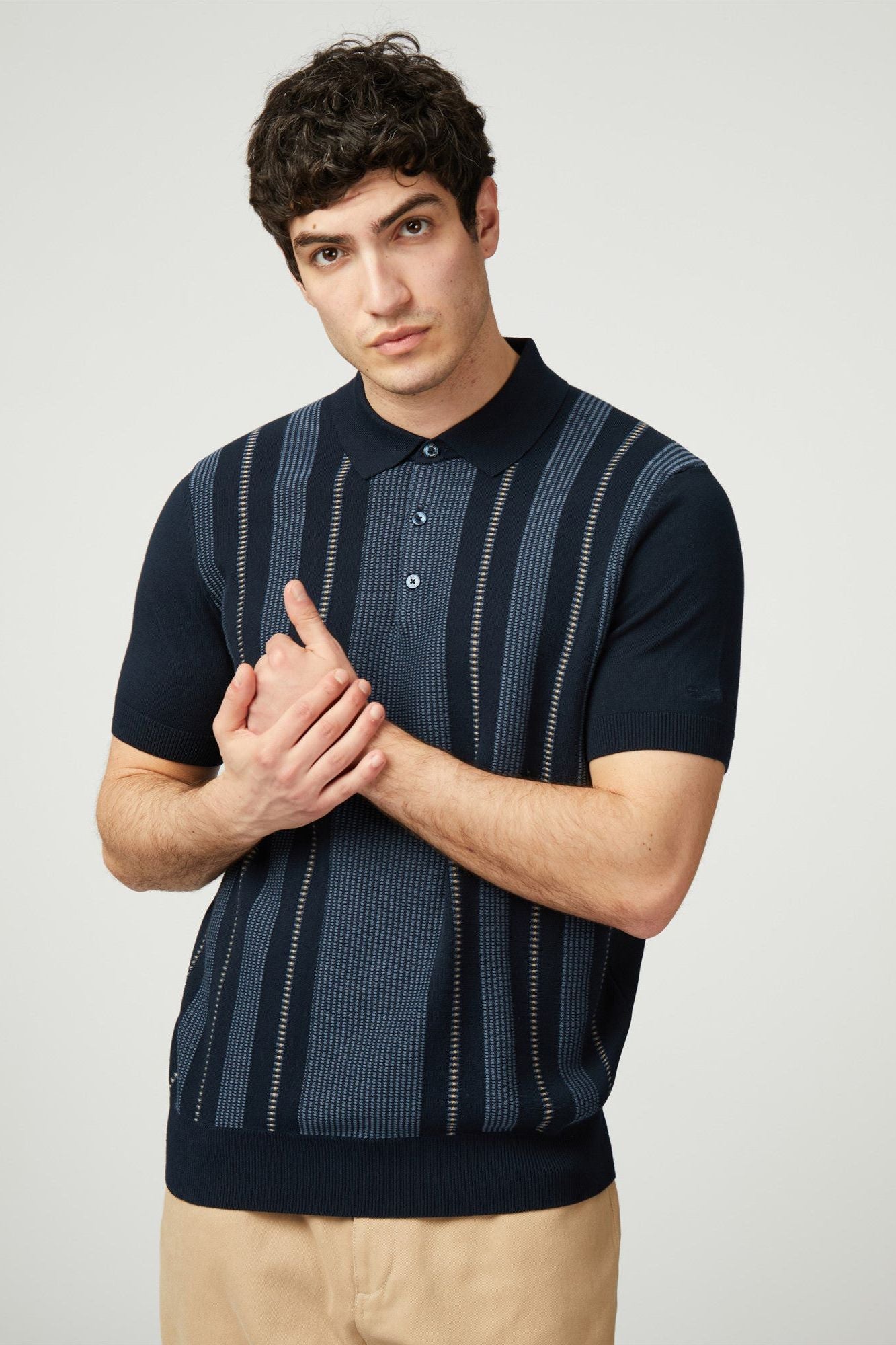 Birdseye Stripe Polo - Dark Navy