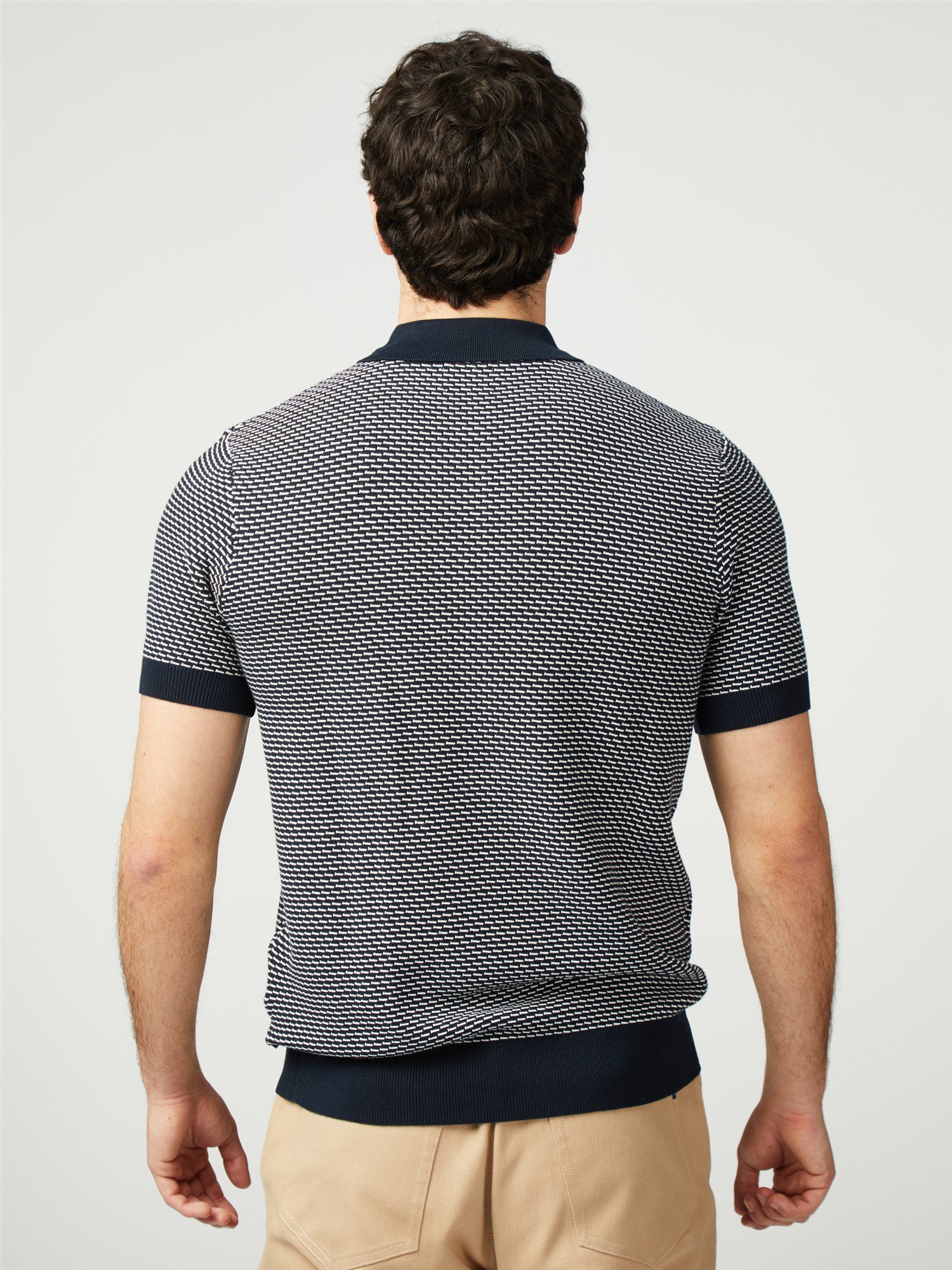 Bicoloured Textured Polo - Dark Navy