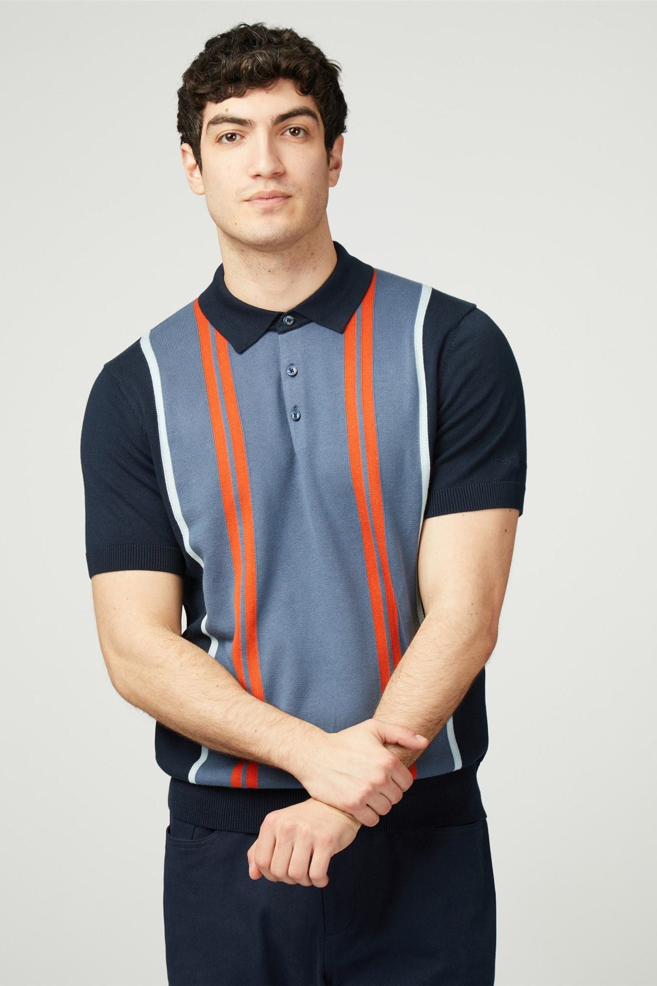 Vertical Stripe Polo - Navy