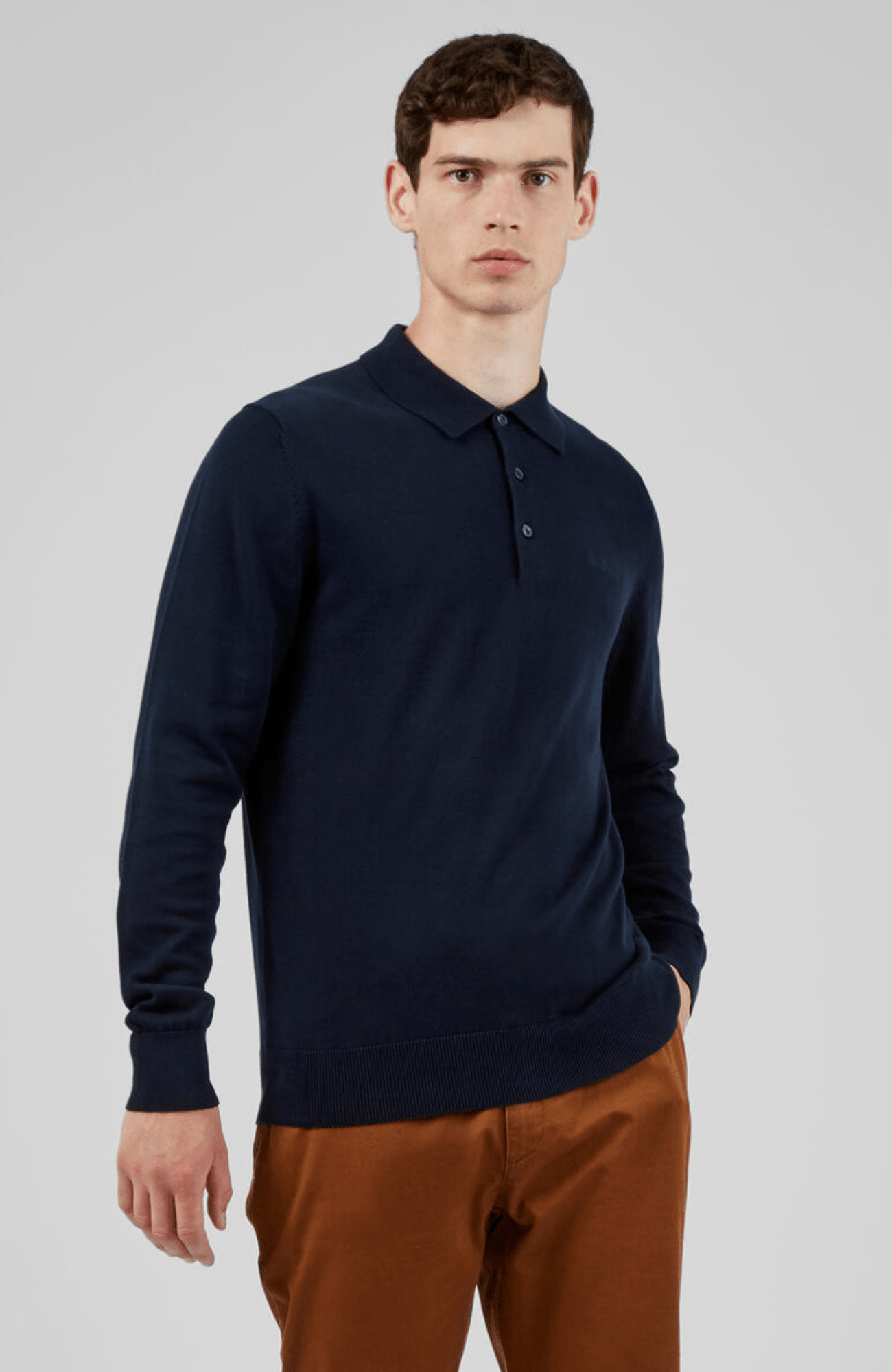 LONG SLEEVE SIGNATURE KNITTED POLO - INK BLUE