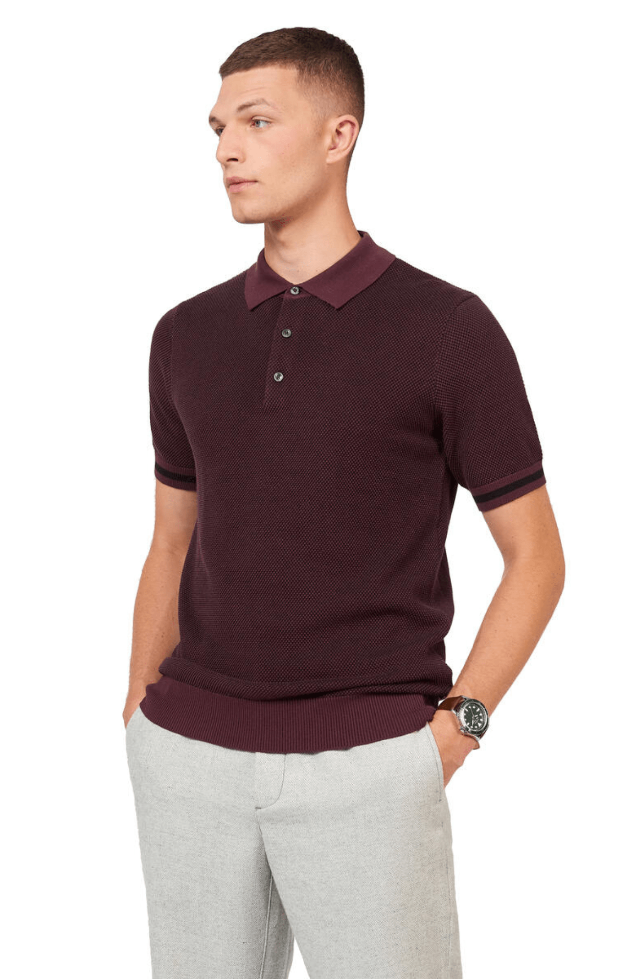 ALL OVER TEXTURED POLO - AUBERGINE