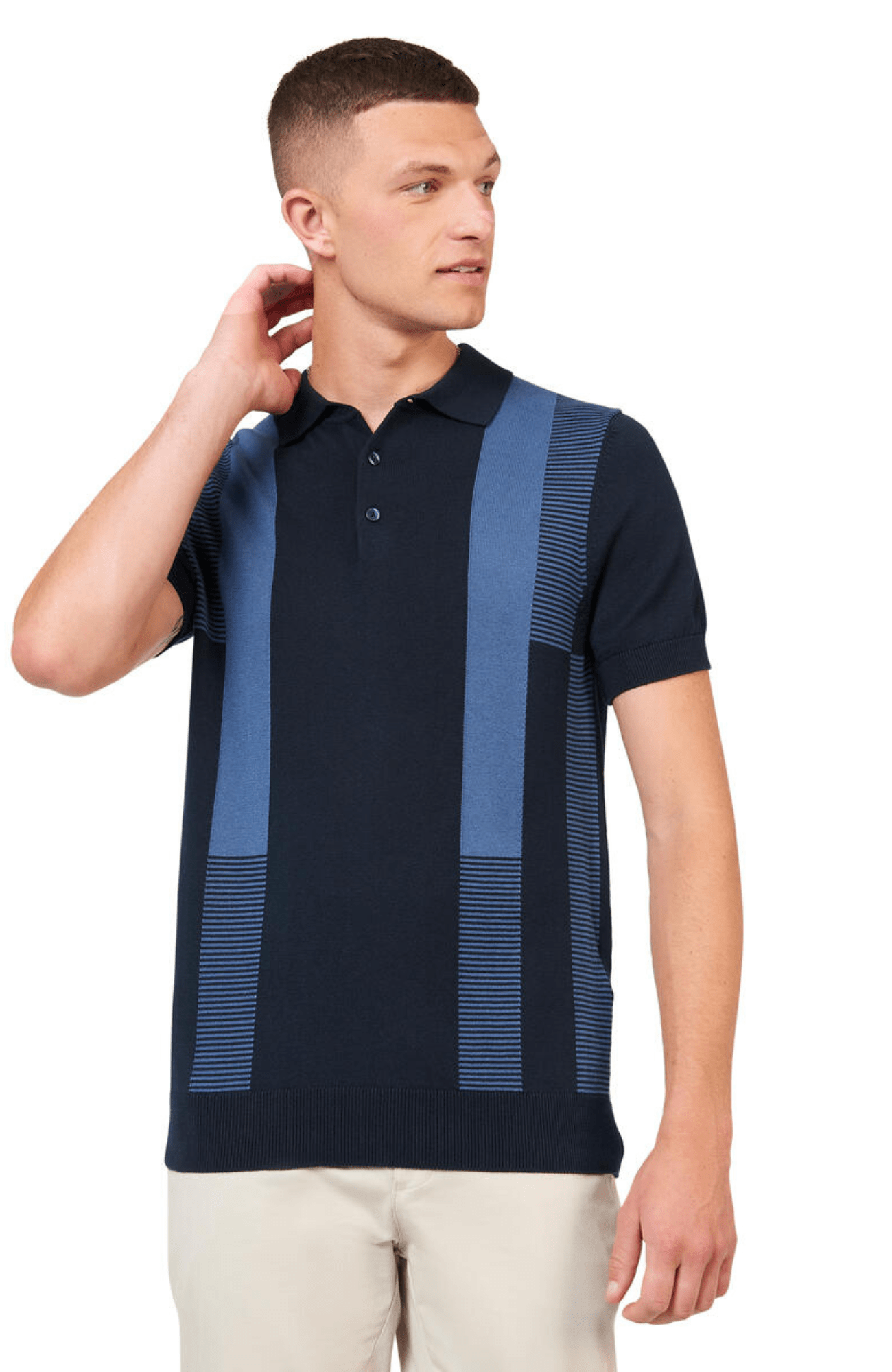 INTARSIA STRIPE POLO - NAVY