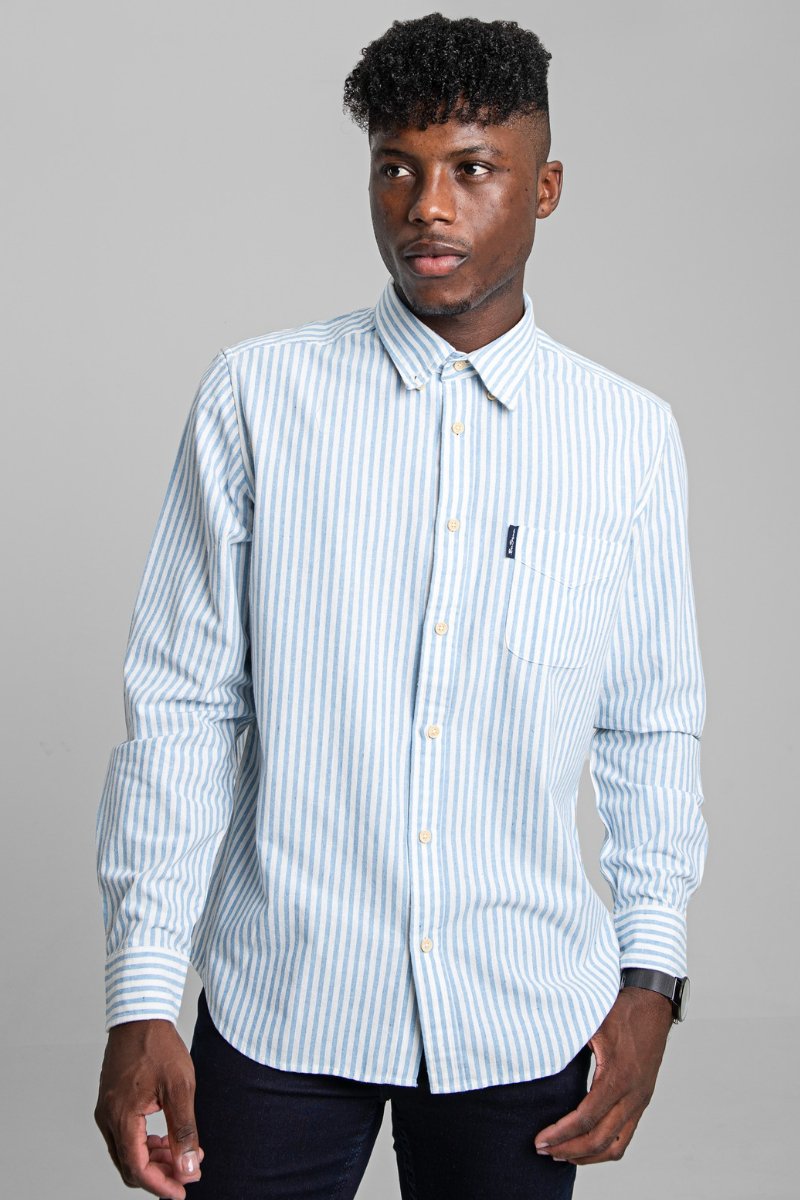 RECYCLED COTTON OXFORD STRIPE SHIRT - BLUE