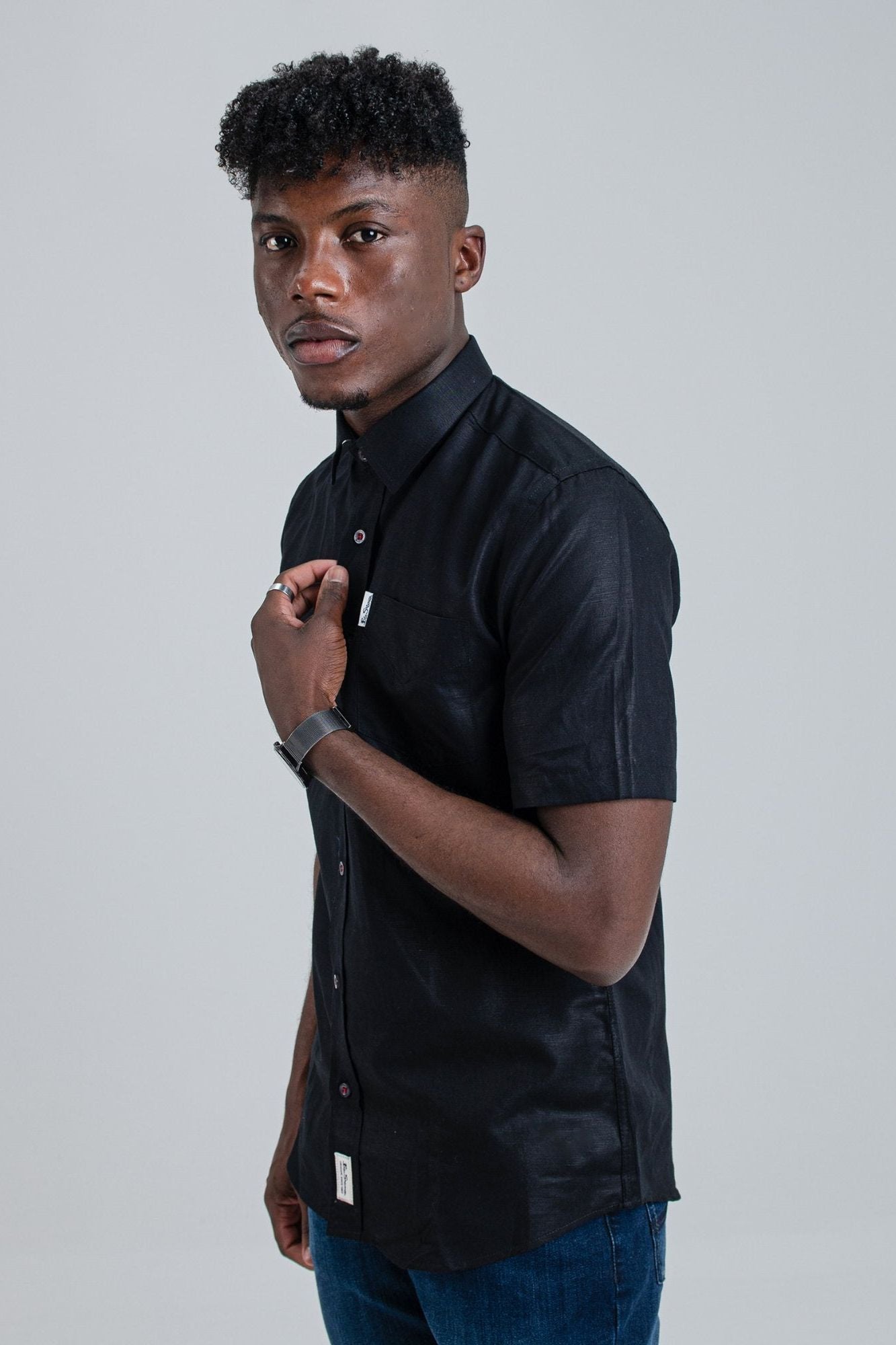 LINEN SHIRT SHORT SLEEVE - BLACK