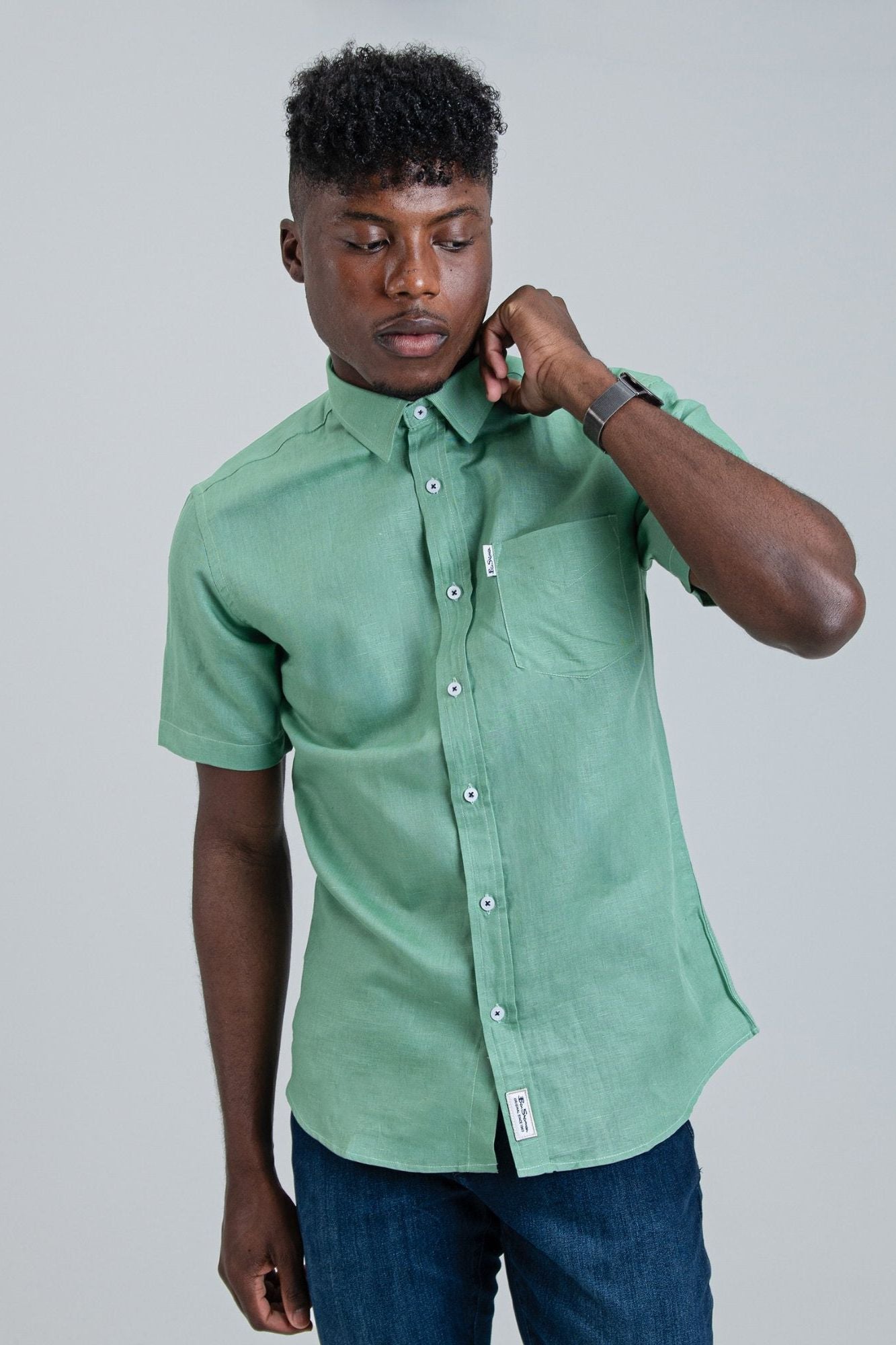 LINEN SHIRT SHORT SLEEVE - WASABI