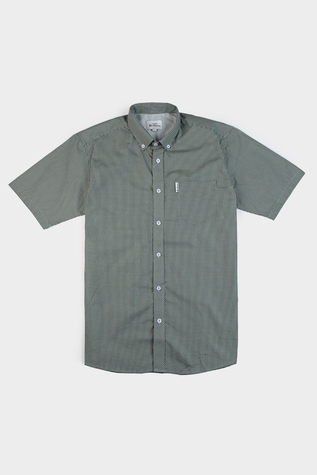 GINGHAM CHECK SHORT SLEEVE SHIRT - BOTTLE GREEN