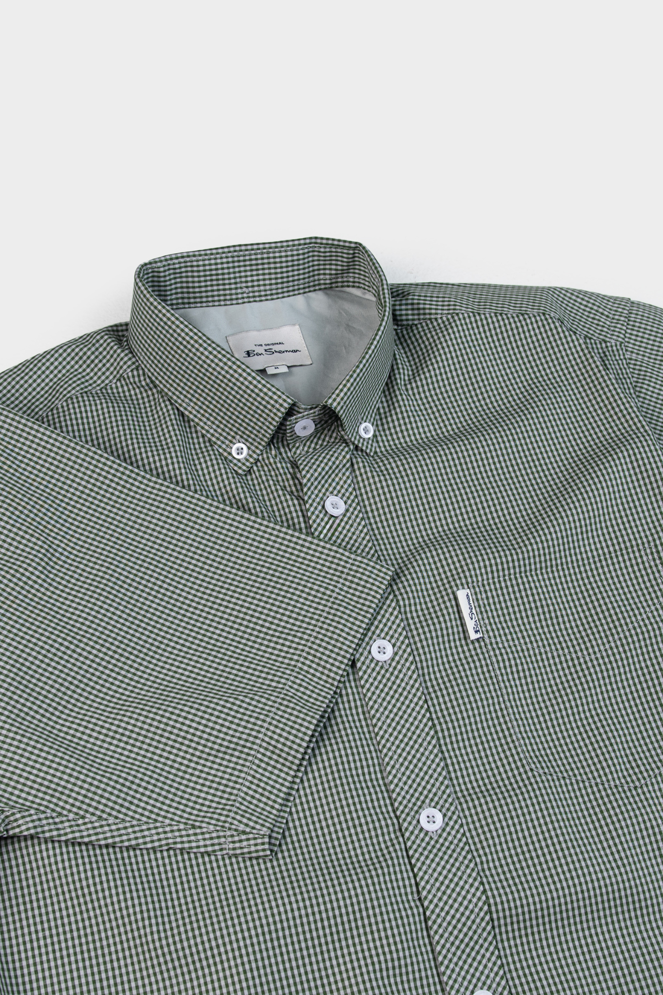 GINGHAM CHECK SHORT SLEEVE SHIRT - BOTTLE GREEN