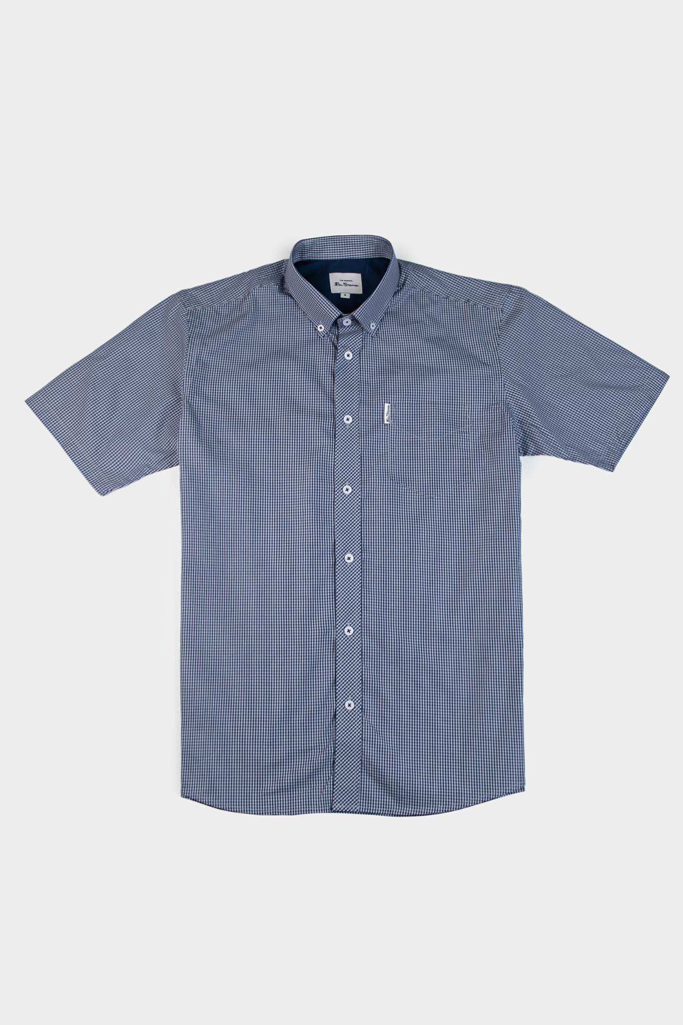 GINGHAM CHECK SHORT SLEEVE SHIRT - NAVY