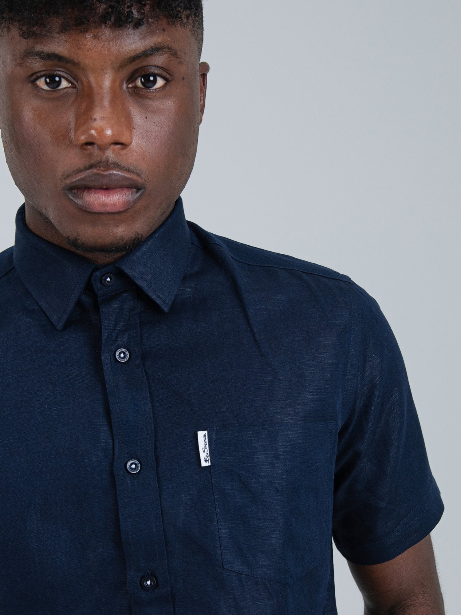 LINEN SHIRT SHORT SLEEVE - NAVY