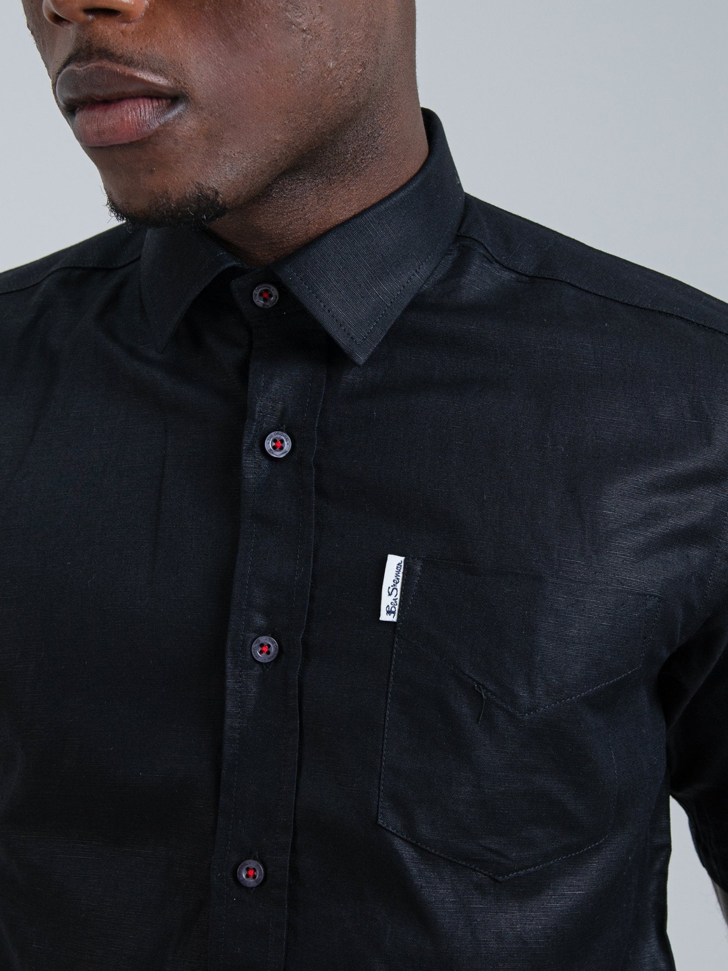 LINEN SHIRT SHORT SLEEVE - BLACK