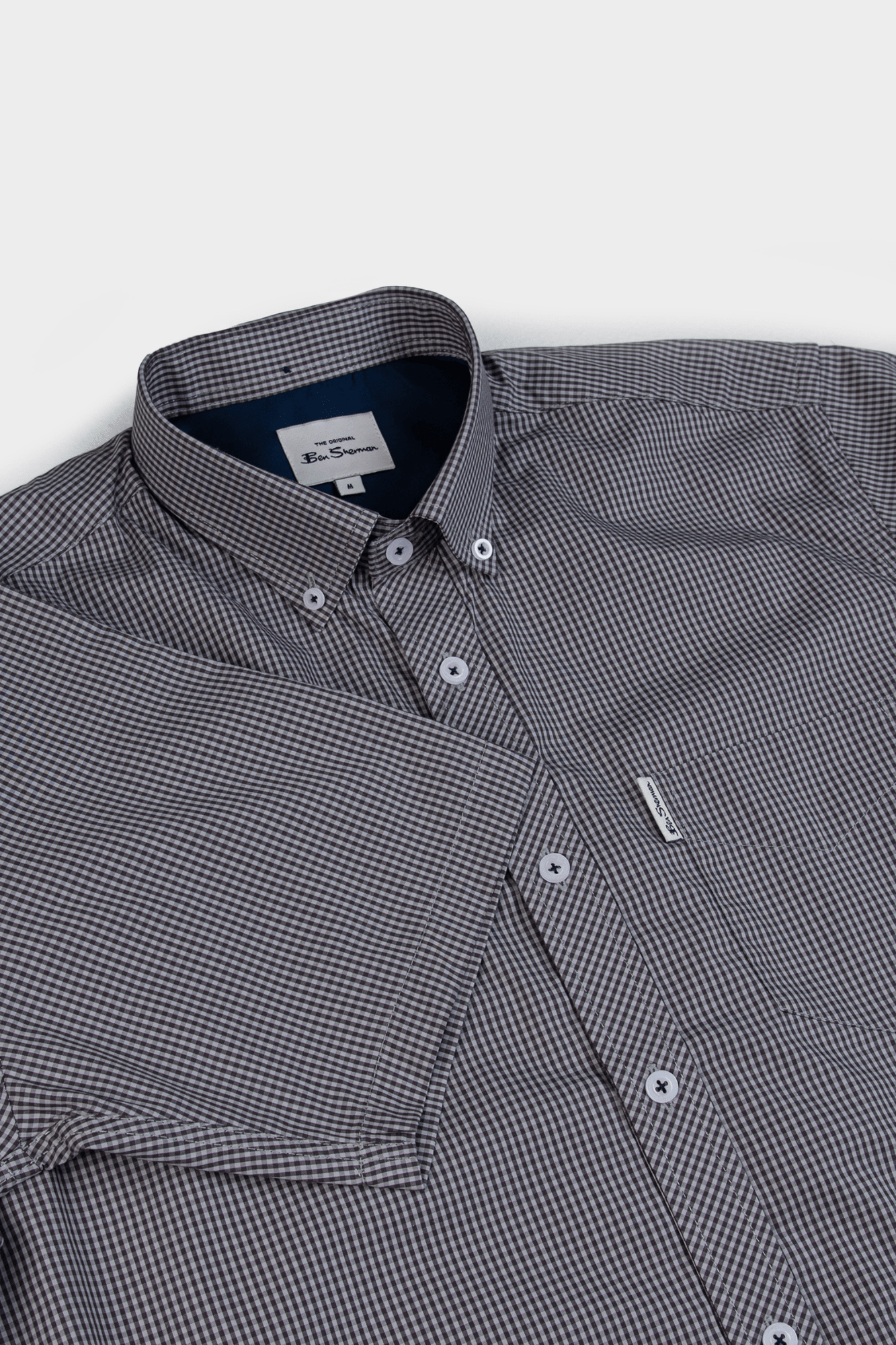 GINGHAM CHECK SHORT SLEEVE SHIRT - GREY