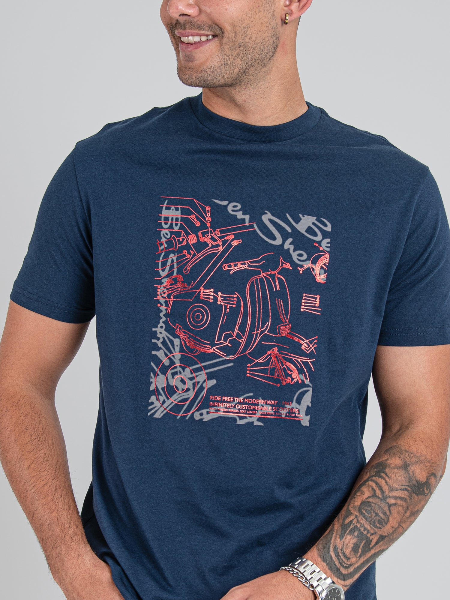 EXPOLDED SCOOTER FOIL PRINT T-SHIRT - Navy