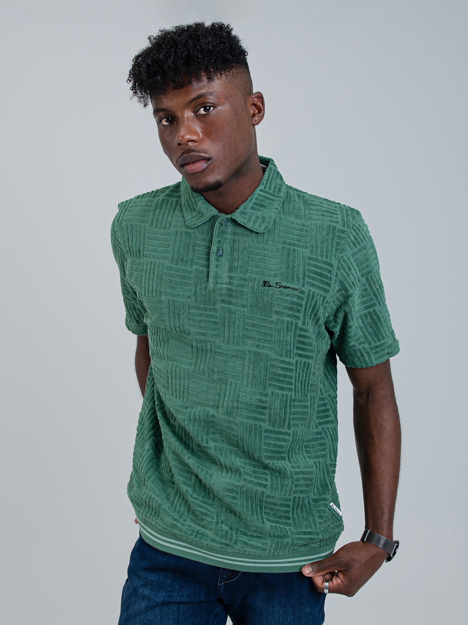 Terry Textured Polo - Rich Fern