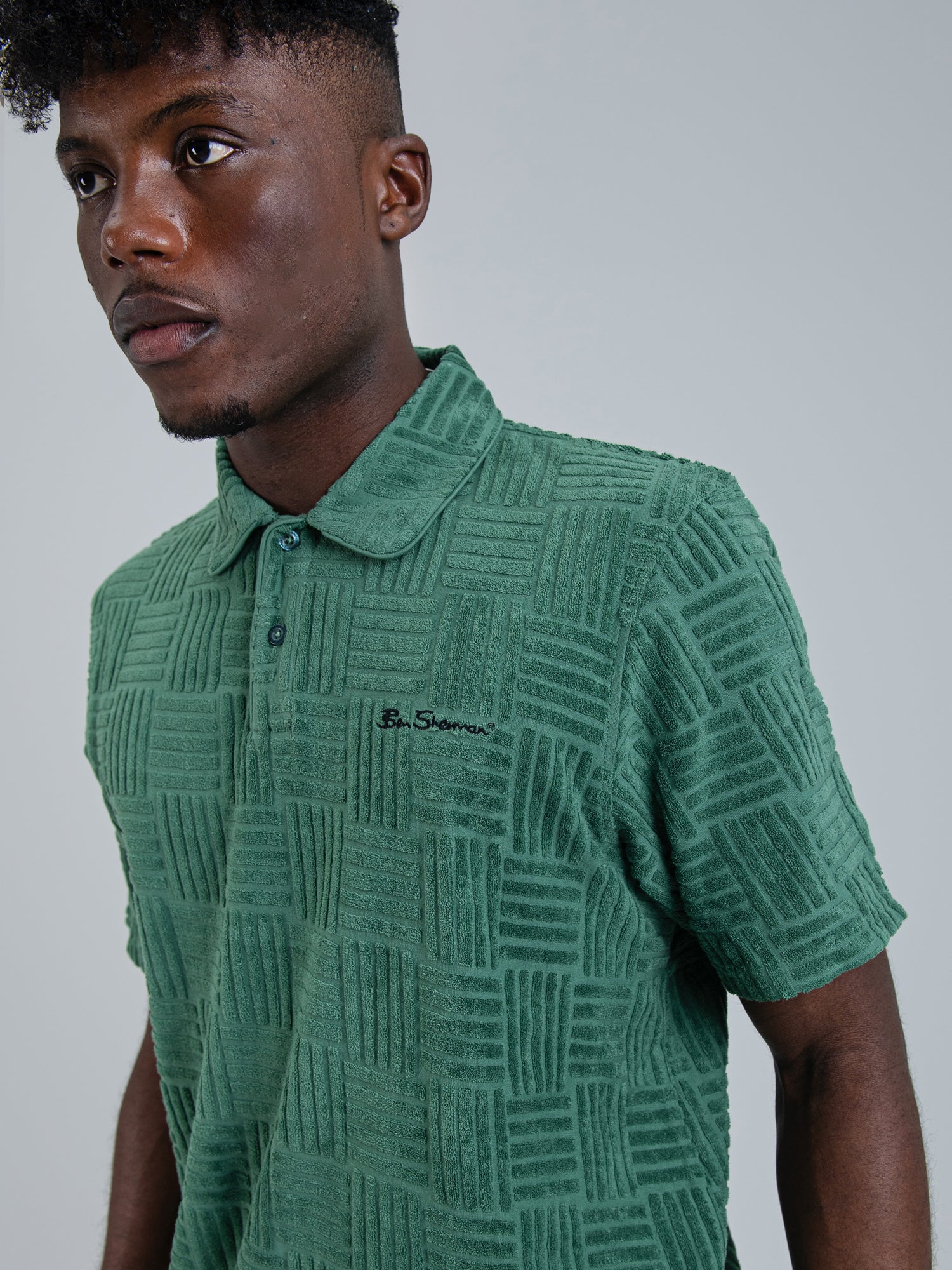 Terry Textured Polo - Rich Fern