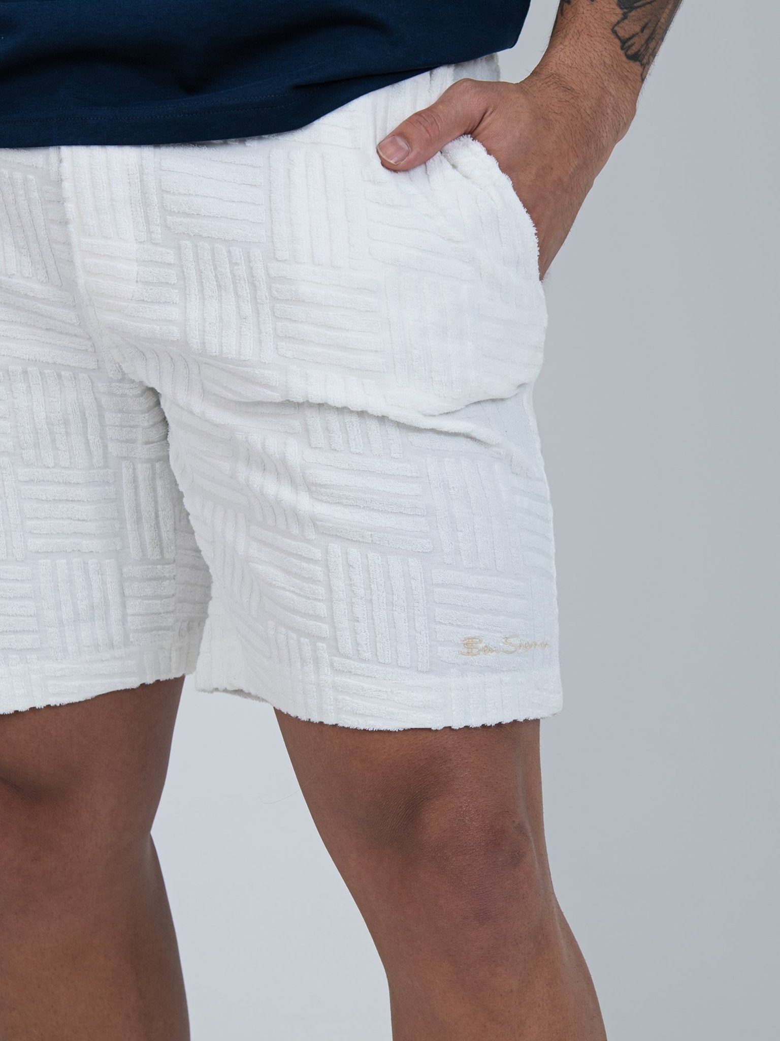 Relaxed Terry Textured Shorts - Off White