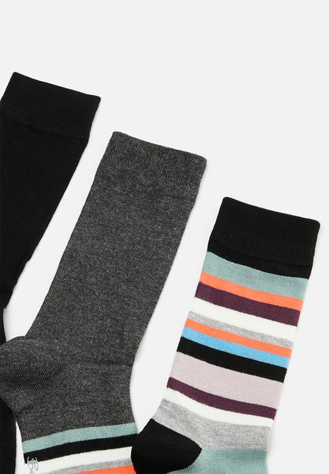 SOCKS 3PK - CHARC /BLK STRIPE